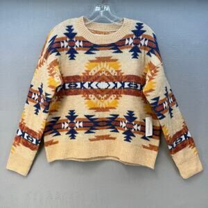 Lucky Brand Sweater Women's M Orange Blue Yellow Southwestern Design NWT